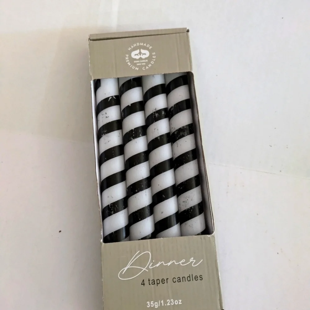 Black White Stripe Halloween Tapers Candles 9.5
